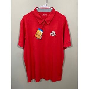 NWT Columbia Ohio State Buckeyes Polo Shirt Men's Large Red Omni-Shade UPF 50